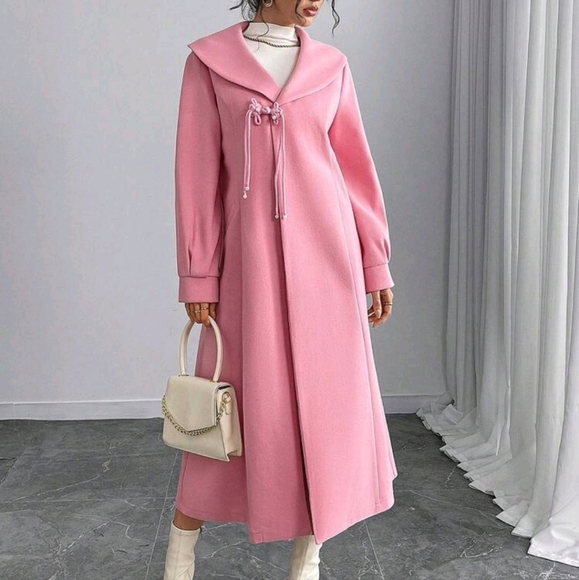 Turn Down Collar Long Overcoat With Button Design - Picture 1 of 5